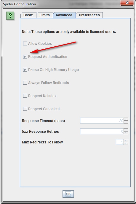Scan the site requires authorization